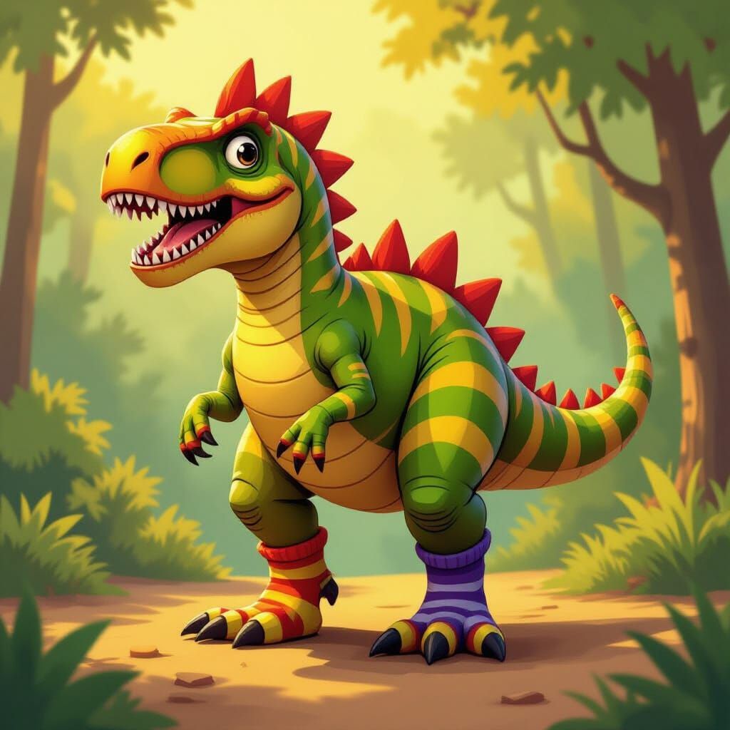 Ten-Legged Dino with Colorful Socks and Toucan Beak
