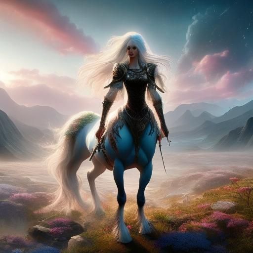Realistic White-Haired Female Centaur Fantasy Art
