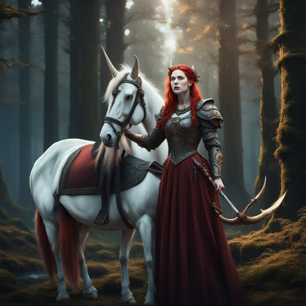 Renaissance Woman and Unicorn: Fantasy Art