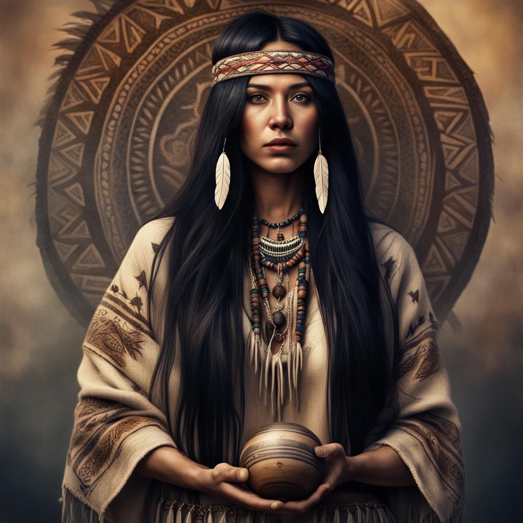 Native American Shaman Woman in Detailed Matte Painting