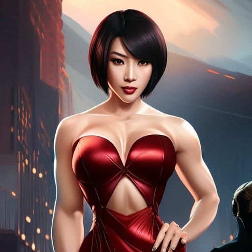 Ada Wong Portrait in Strapless Red Dress