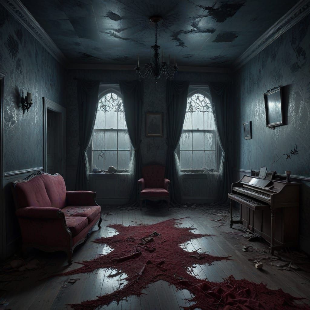Haunted House Interior Concept Art in Gothic Horror Style