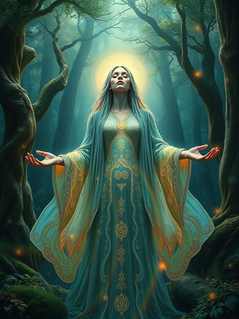 Mystical Being in Iridescent Robes Channels Wild Rainbow Ene...