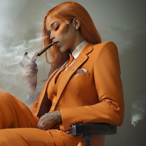 Female CEO Smoking Cigar in Office