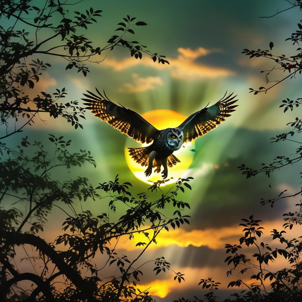 Owl Silhouetted Against Sunset in High-Resolution Photo