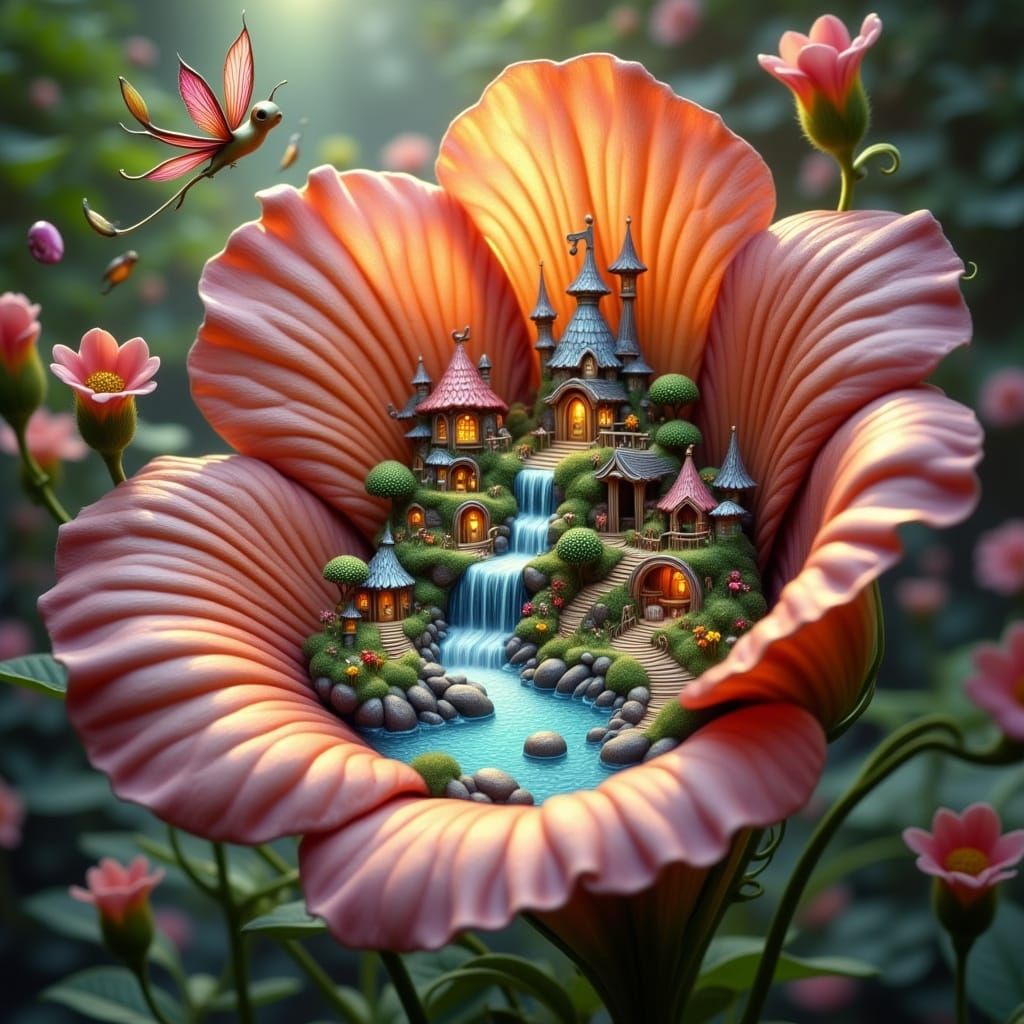 Miniature Fairy Kingdom Inside Hibiscus Flower