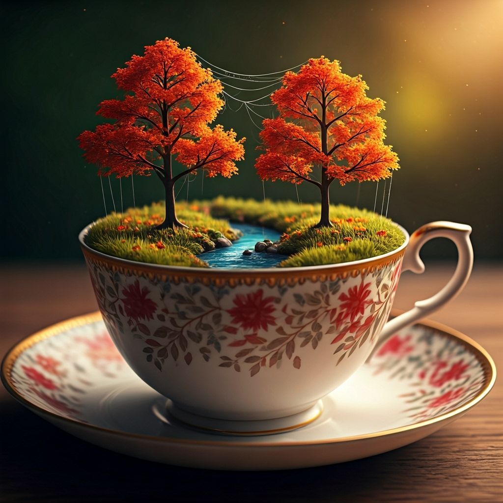 Miniature Autumn Forest Inside Ornate Teacup