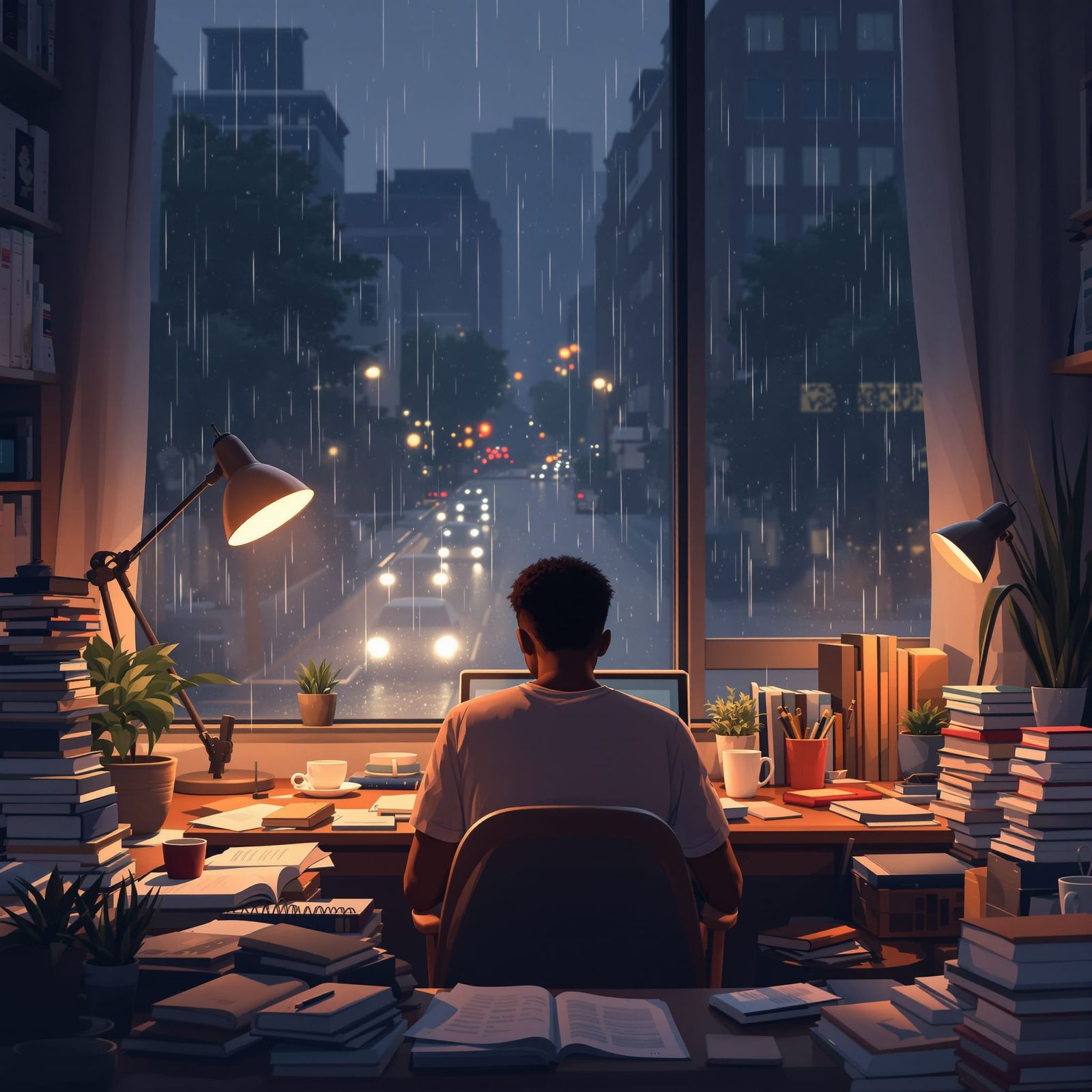 Cozy Lofi Study Scene with Student Studying