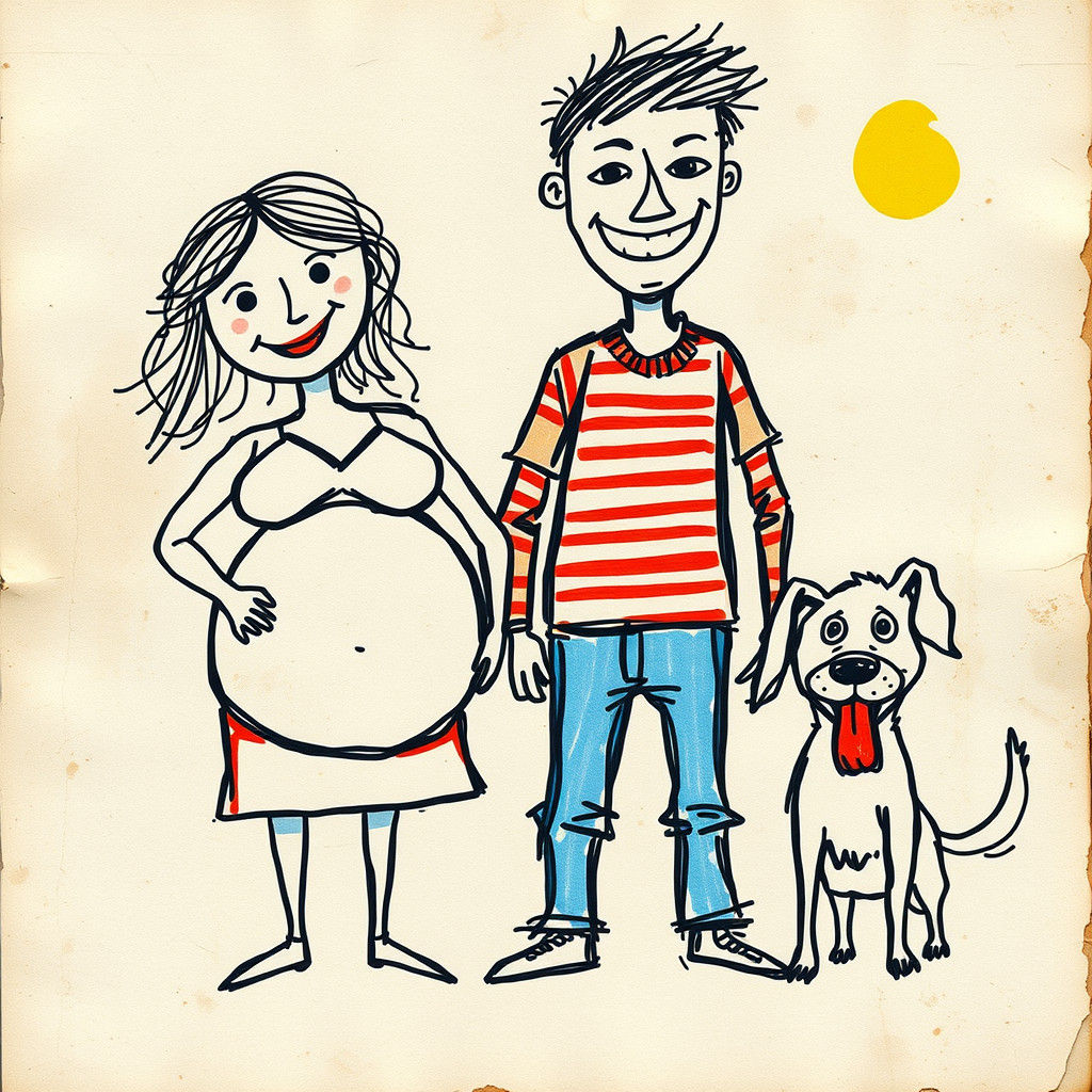 Child's Drawing: Family Portrait in Basquiat Style
