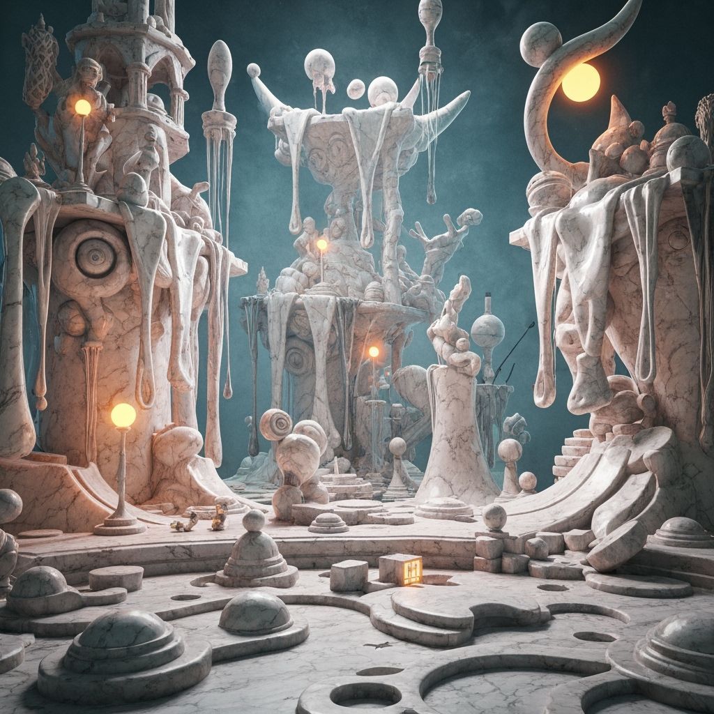 Whimsical Marble World in Surrealist Style