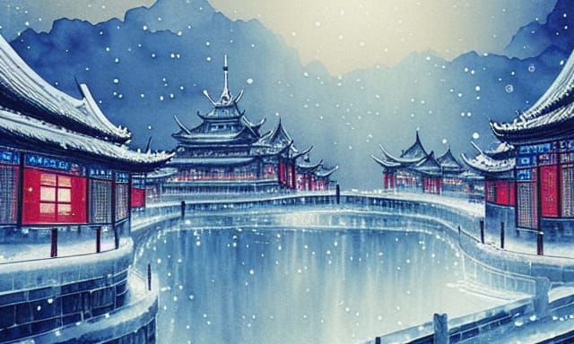 Snowy Chang'an City in Studio Ghibli Style