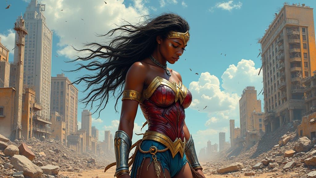 Hyperrealistic African-American Wonder Woman in Shattered Re...