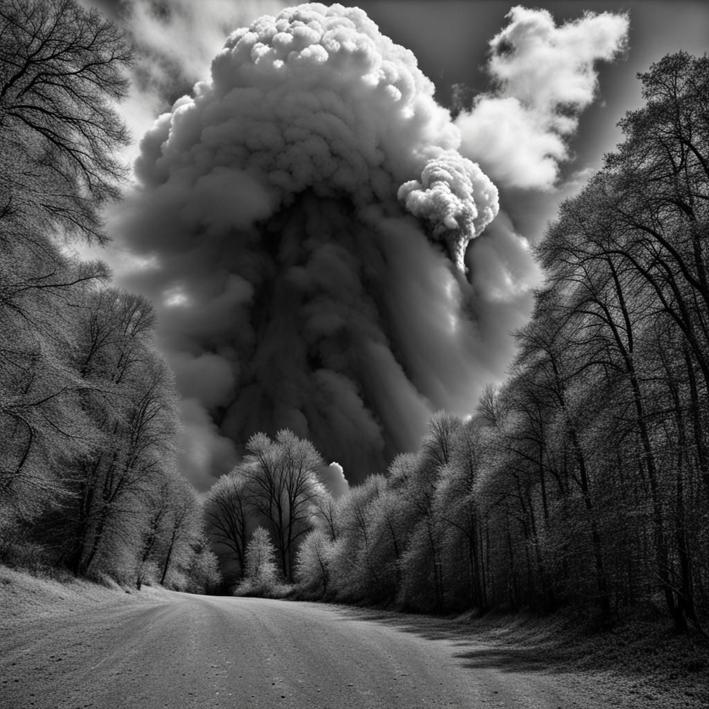 Black and White Nuclear Explosion in Nature Park