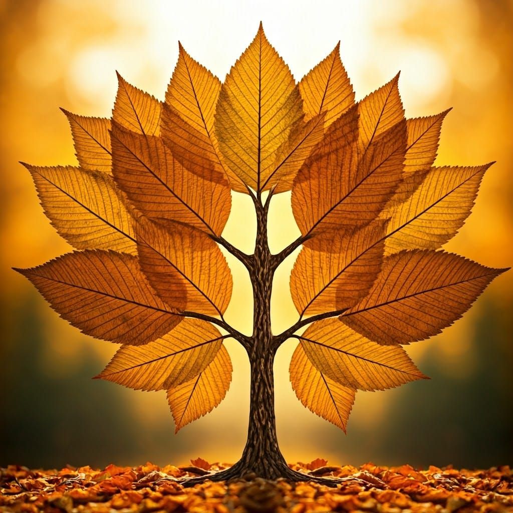 Autumn Leaves Collage Forming Majestic Tree