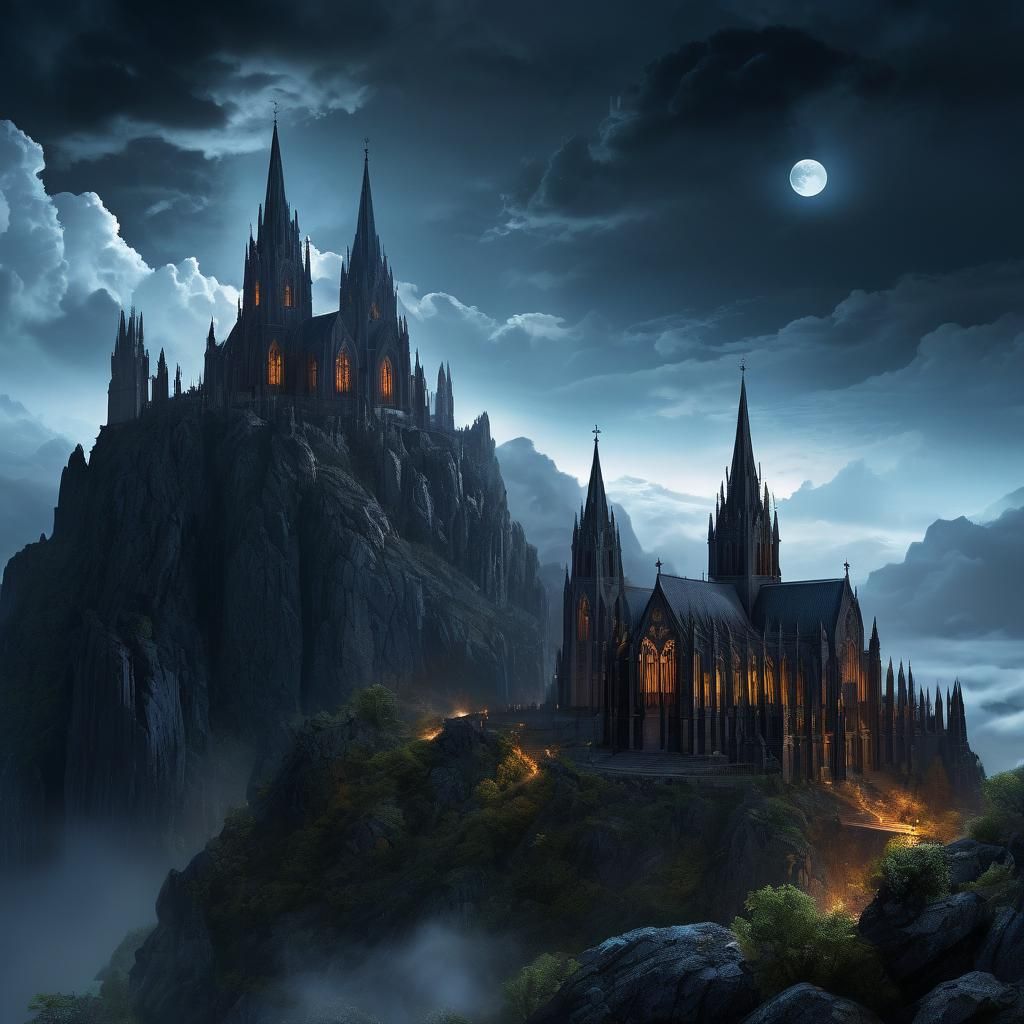Mystical Gothic Cathedral on Rugged Mountain