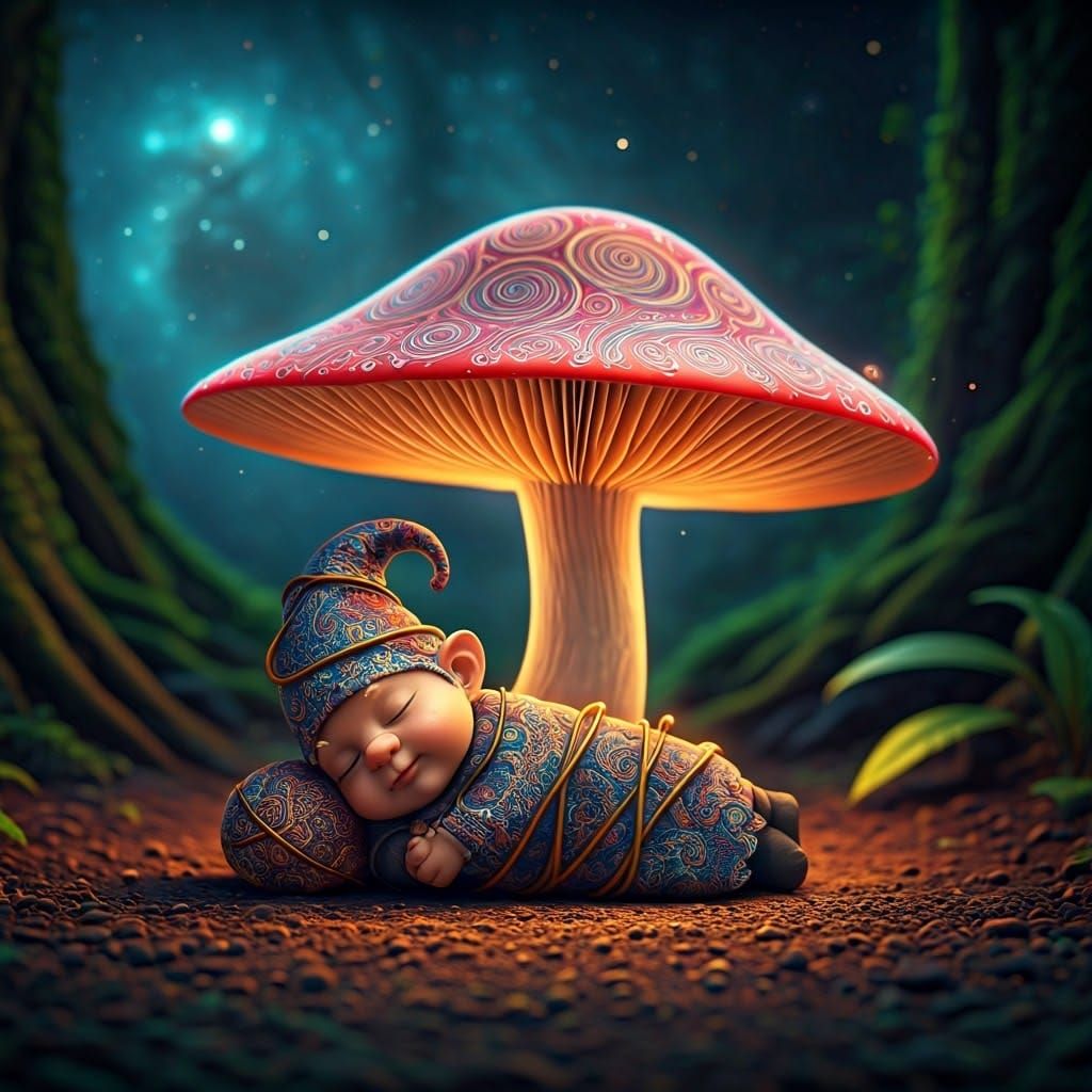 A baby gnome sleeping