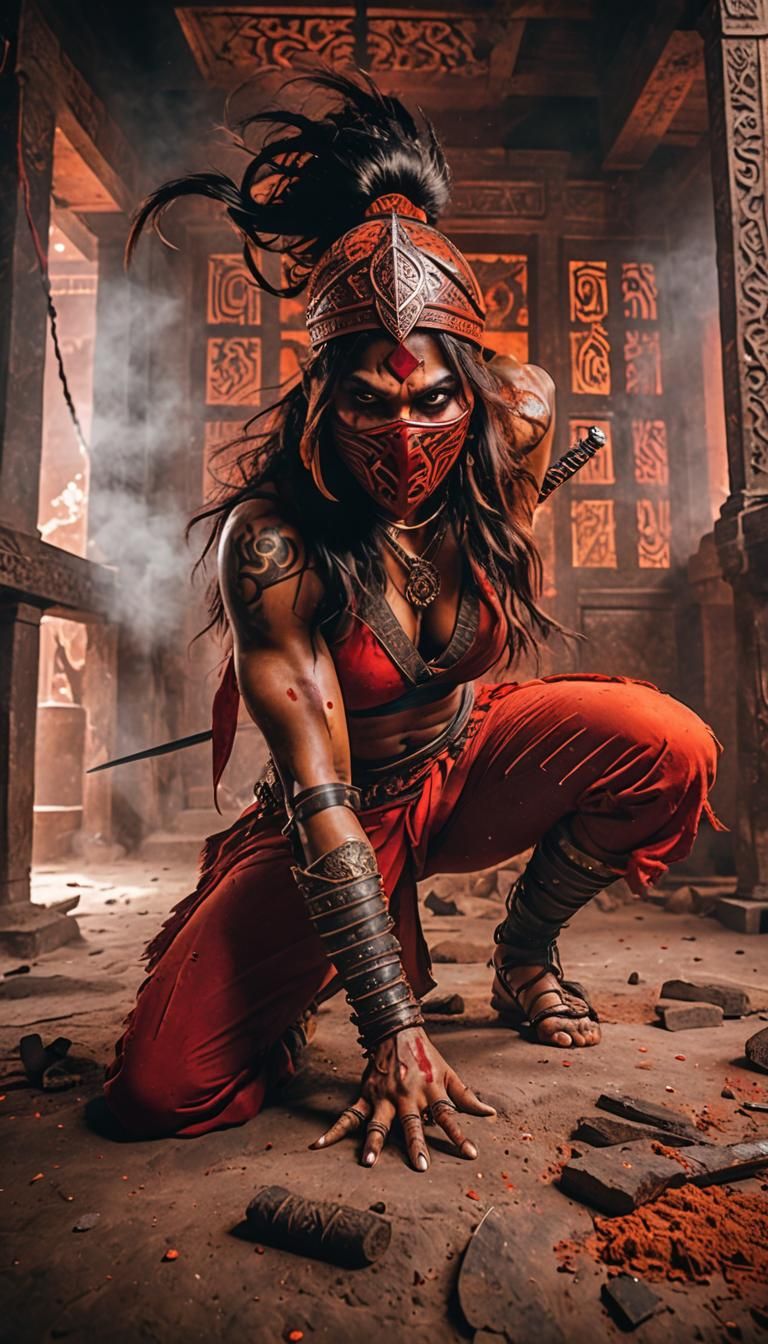 Fearsome Indian Warrior Woman in Mystic Temple