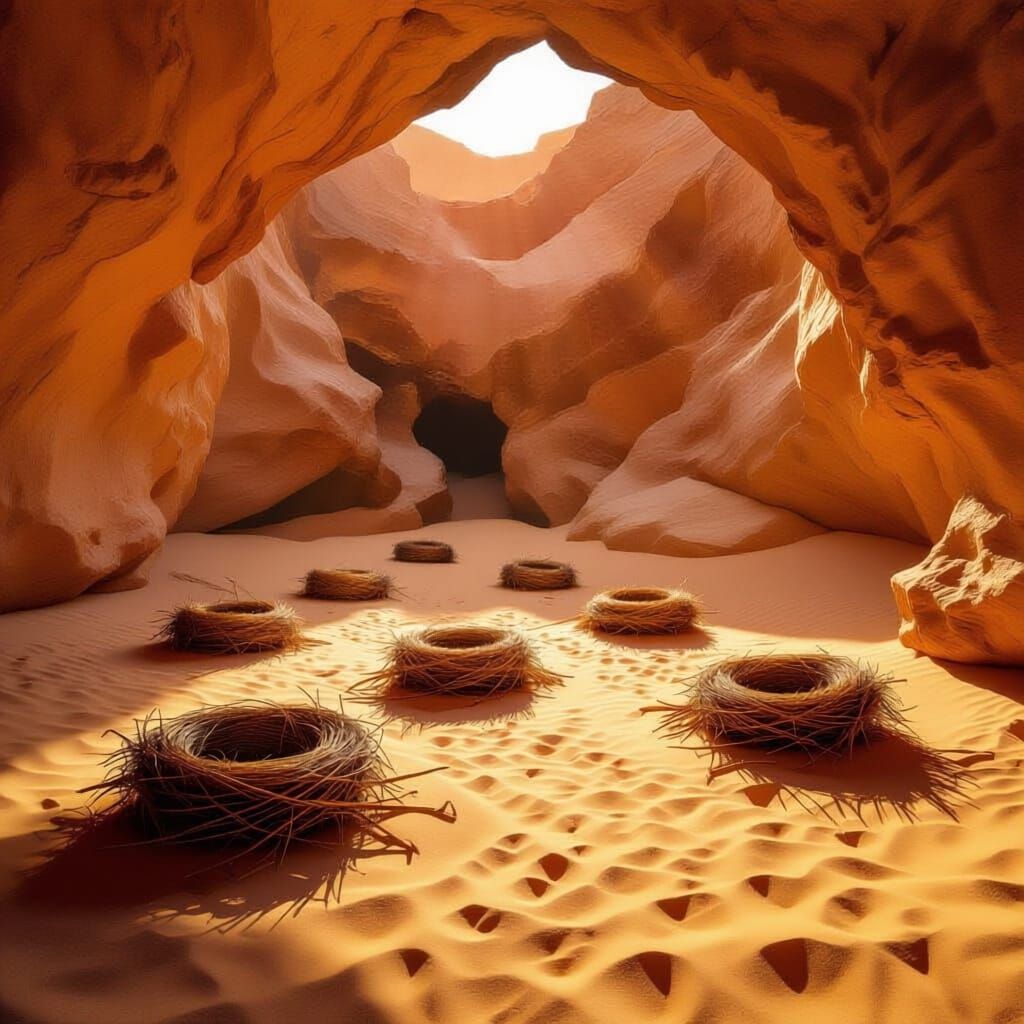 Serene Desert Canyon Cave with Ethereal Sunshine Rays