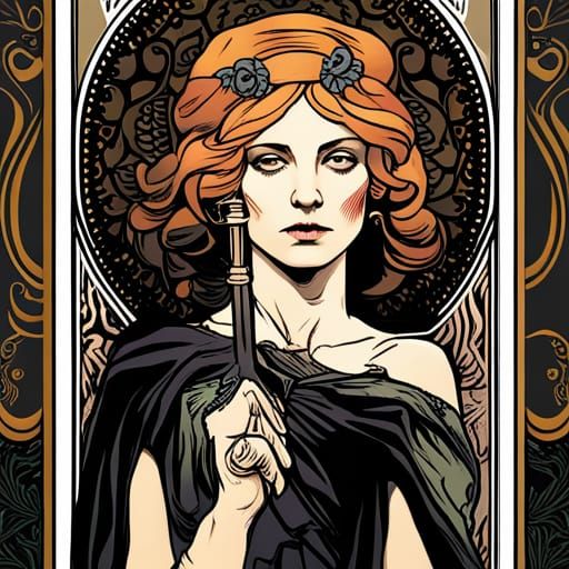 The Dead Tarot Card in Alphonse Mucha Style