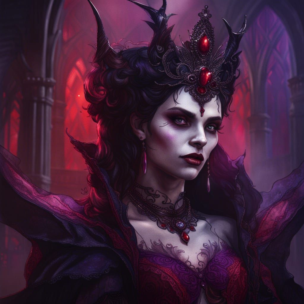 Gothic Vampire Queen in Watercolour Style