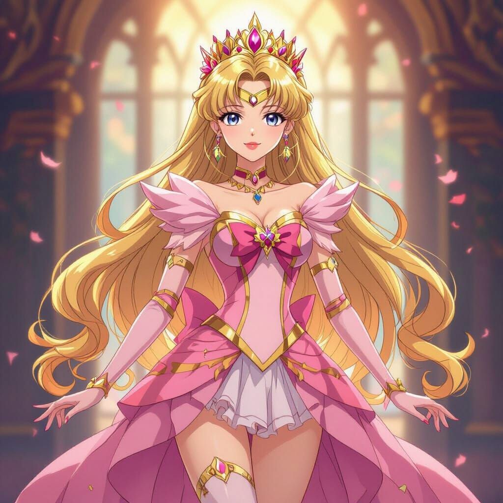 Anime Empress in Pink and Gold Outfit with Crown