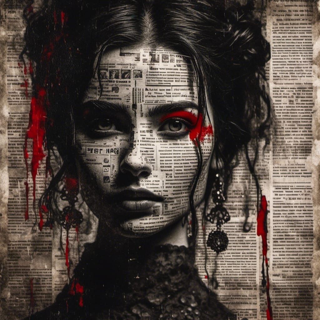 High-Contrast Newspaper Portrait in Film Noir Style