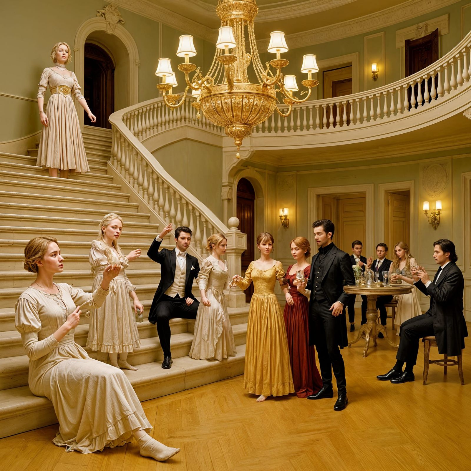 Grand Ballroom with Tango Dancers and Marble Lions