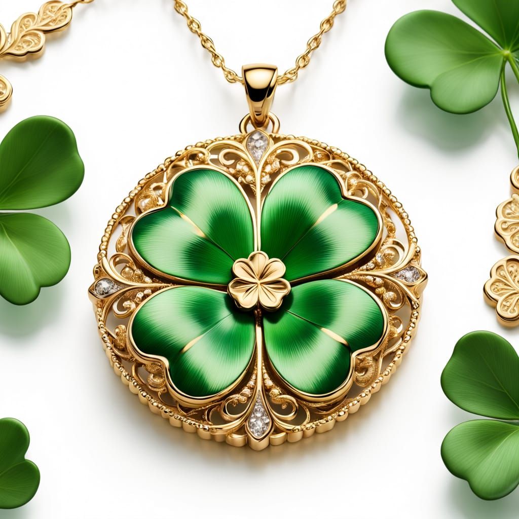 Luxurious Four-Leaf Clover Pendant in Vibrant Green and Gold