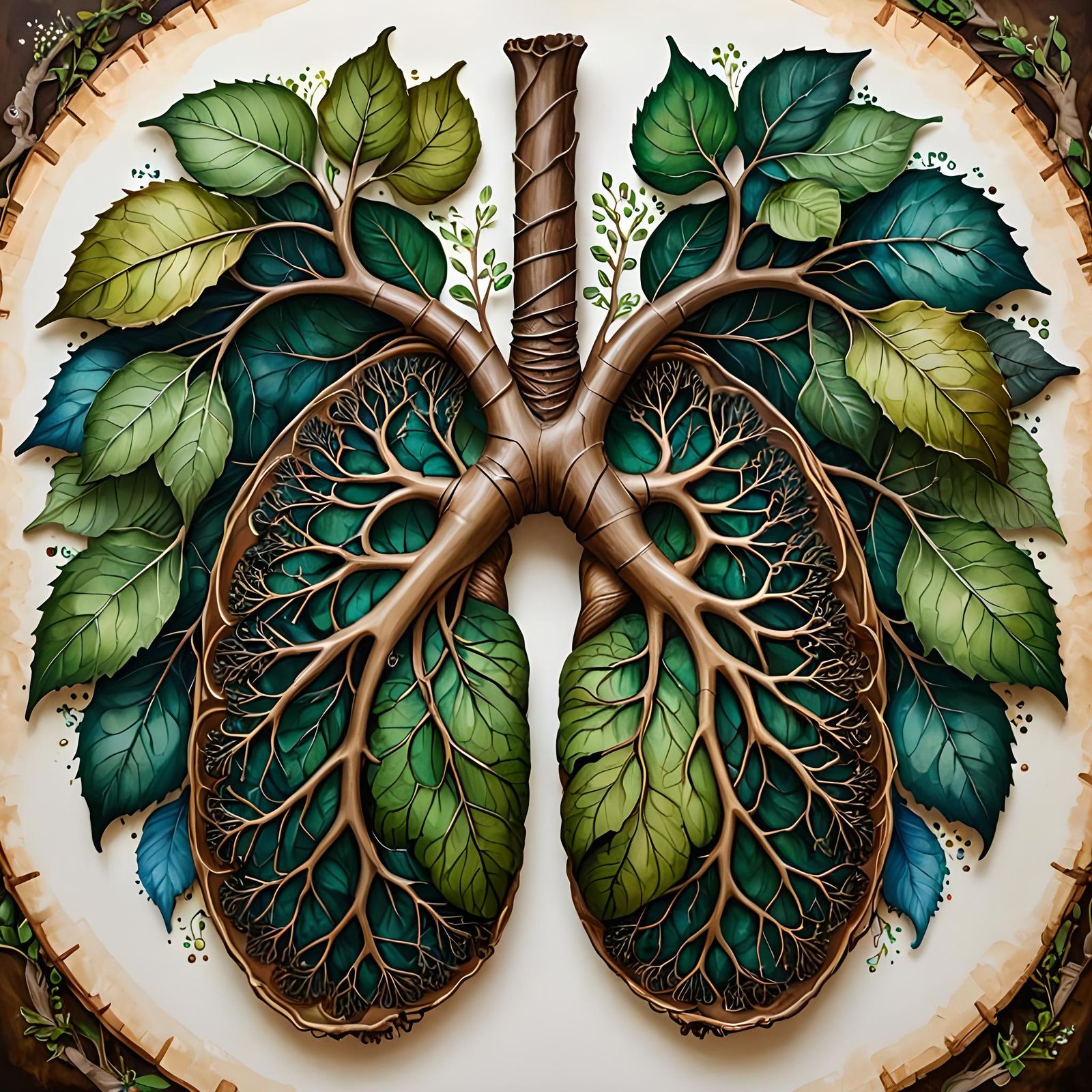 Detailed Lungs Painting as Symmetrical Alcohol-Ink Art