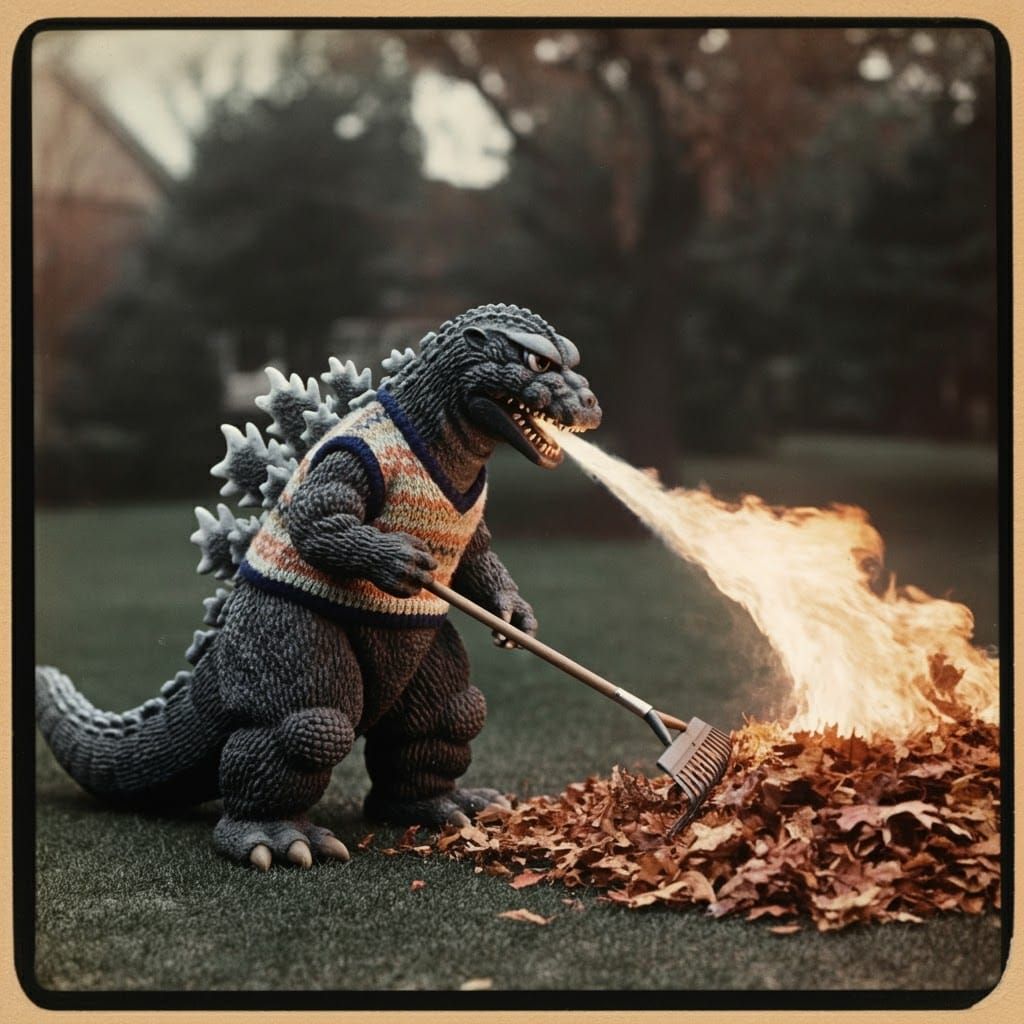 1950s Godzilla Ignites Autumn Leaves