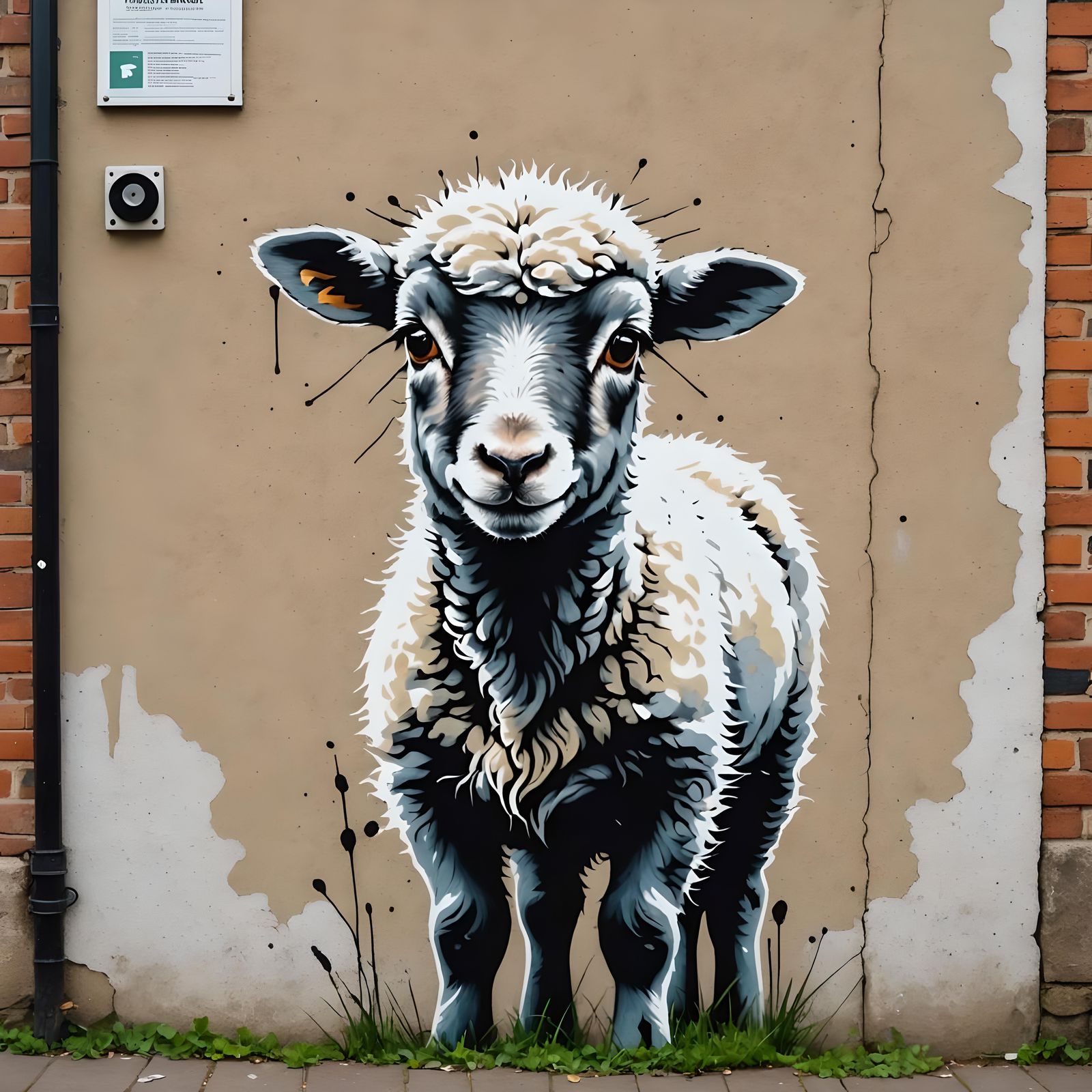 Banksy-Style Graffiti of an Adorable Sheep