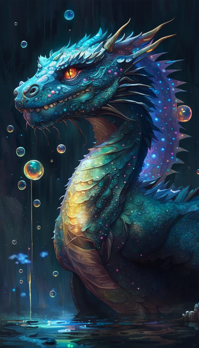Majestic Water Dragon with Iridescent Sparkles