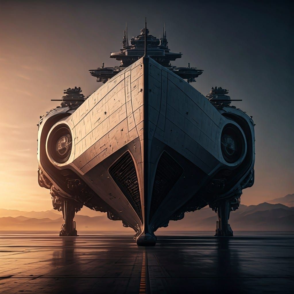 Sleek Futuristic Megaship Dominates the Cityscape