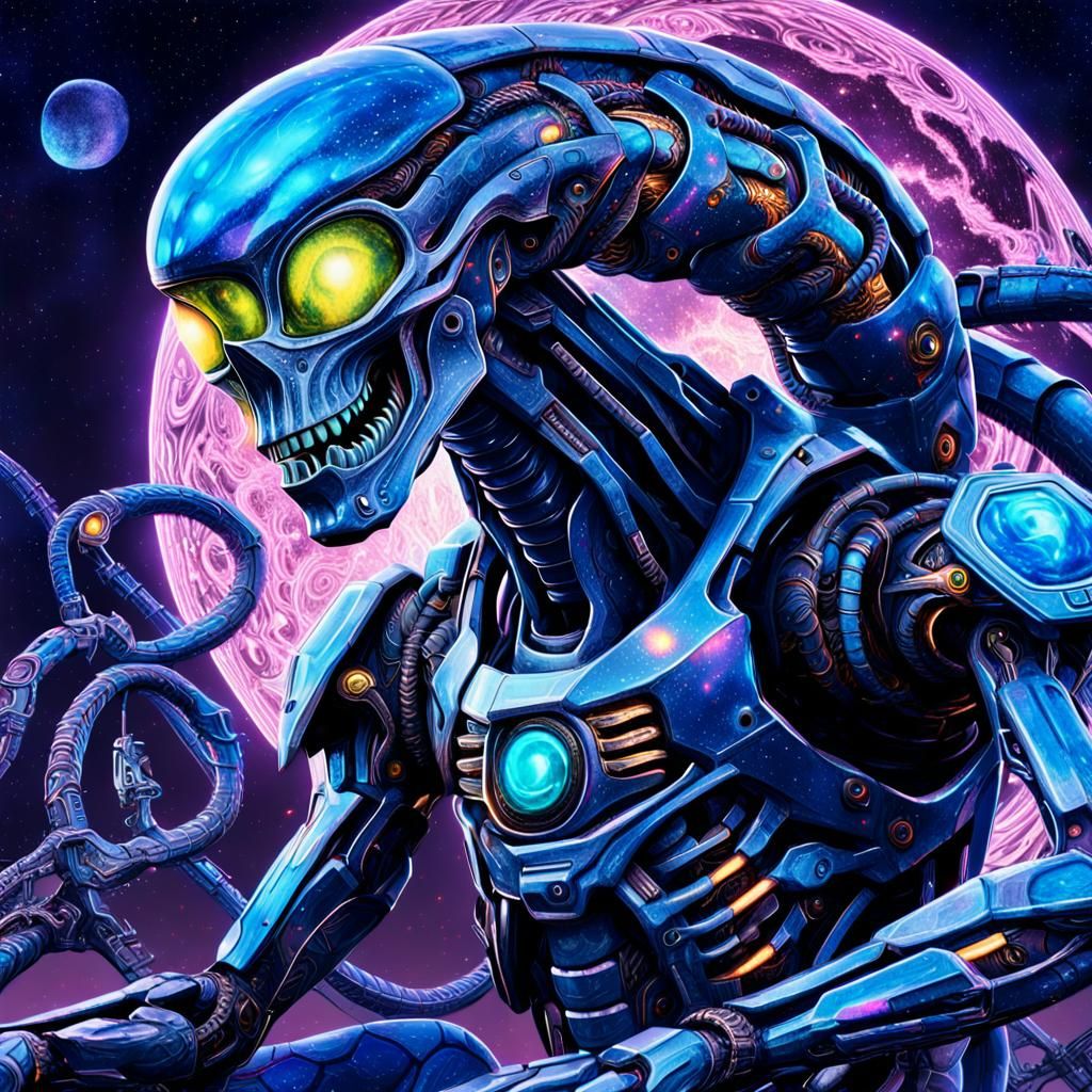 Biomechanical Snake Alien Mecha in Astral Environment