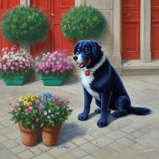Dog with Flowers in Street Art Style
