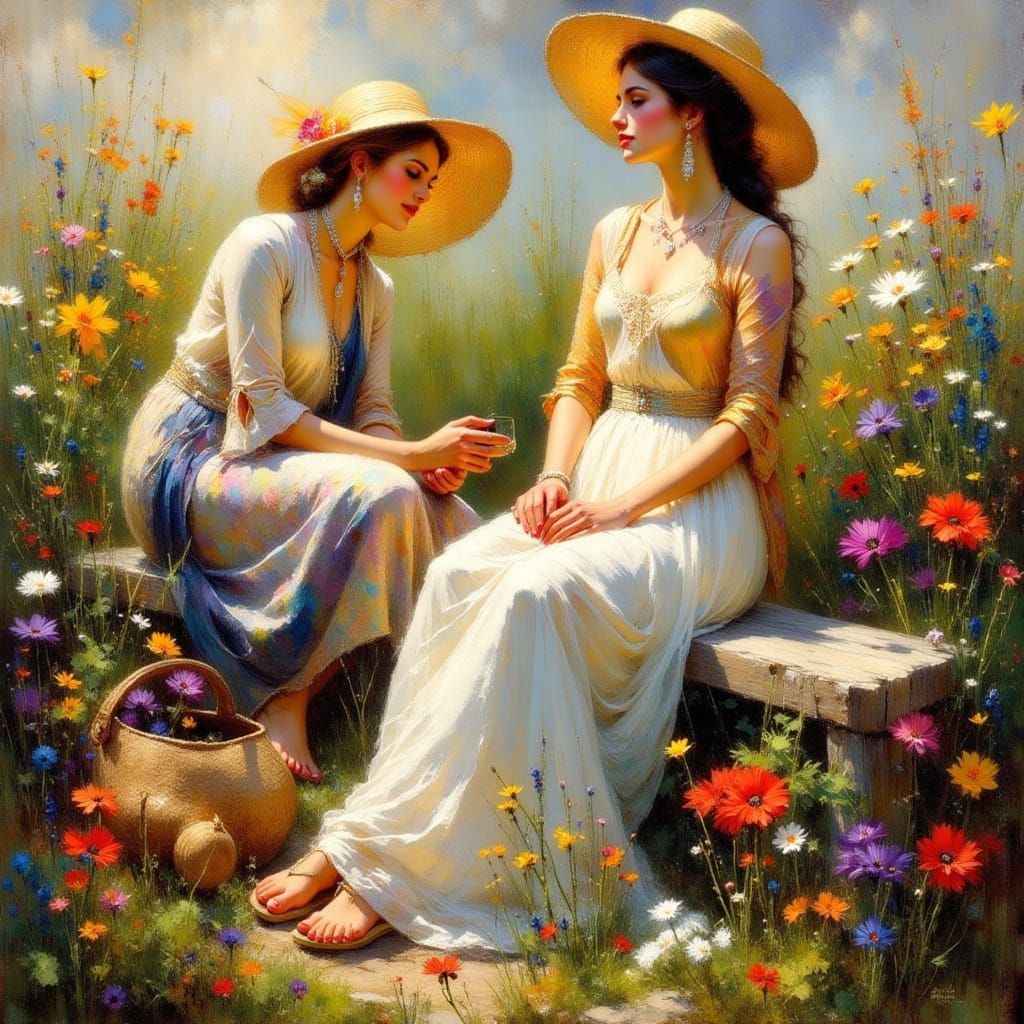 Barefoot in Flowers: Impressionistic Nature Scene