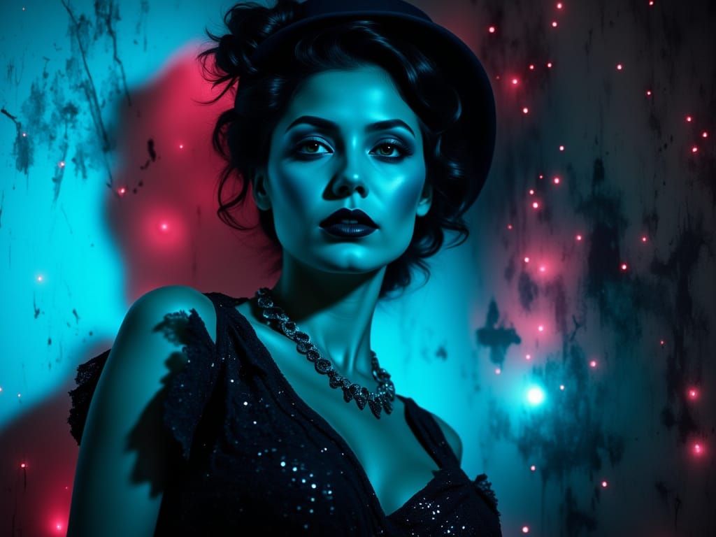 Femme Fatale in Dangerous Liaison, Black and Blue Splash Art