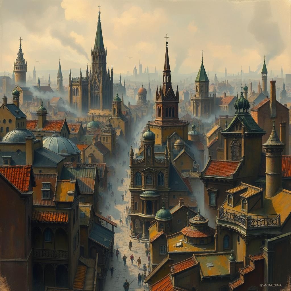 Gothic Ankh-Morpork Cityscape in Dark Fantasy Style