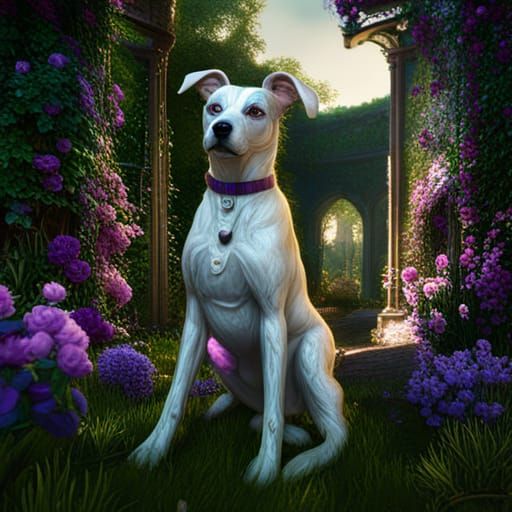 Dog with Jasmine and Roses: Detailed Matte Painting