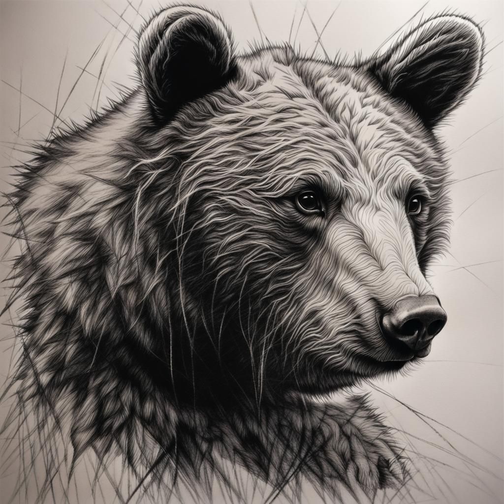 Playful Bear Cub Sketch in Charcoal Style