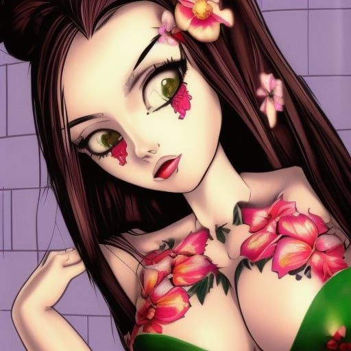 Giantess Crushing City with Flowery Tattoos
