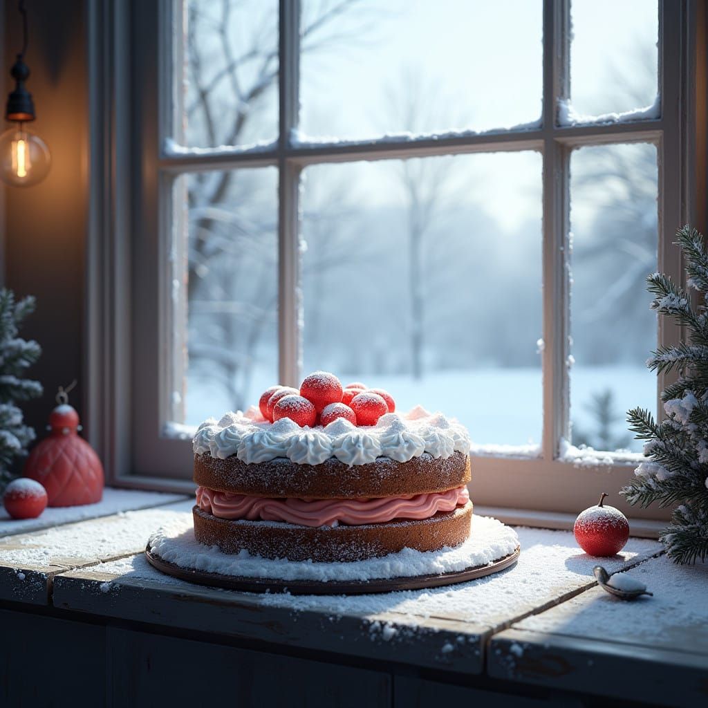 Winter Wonderland Cake Scene in Deep Fantasy Art