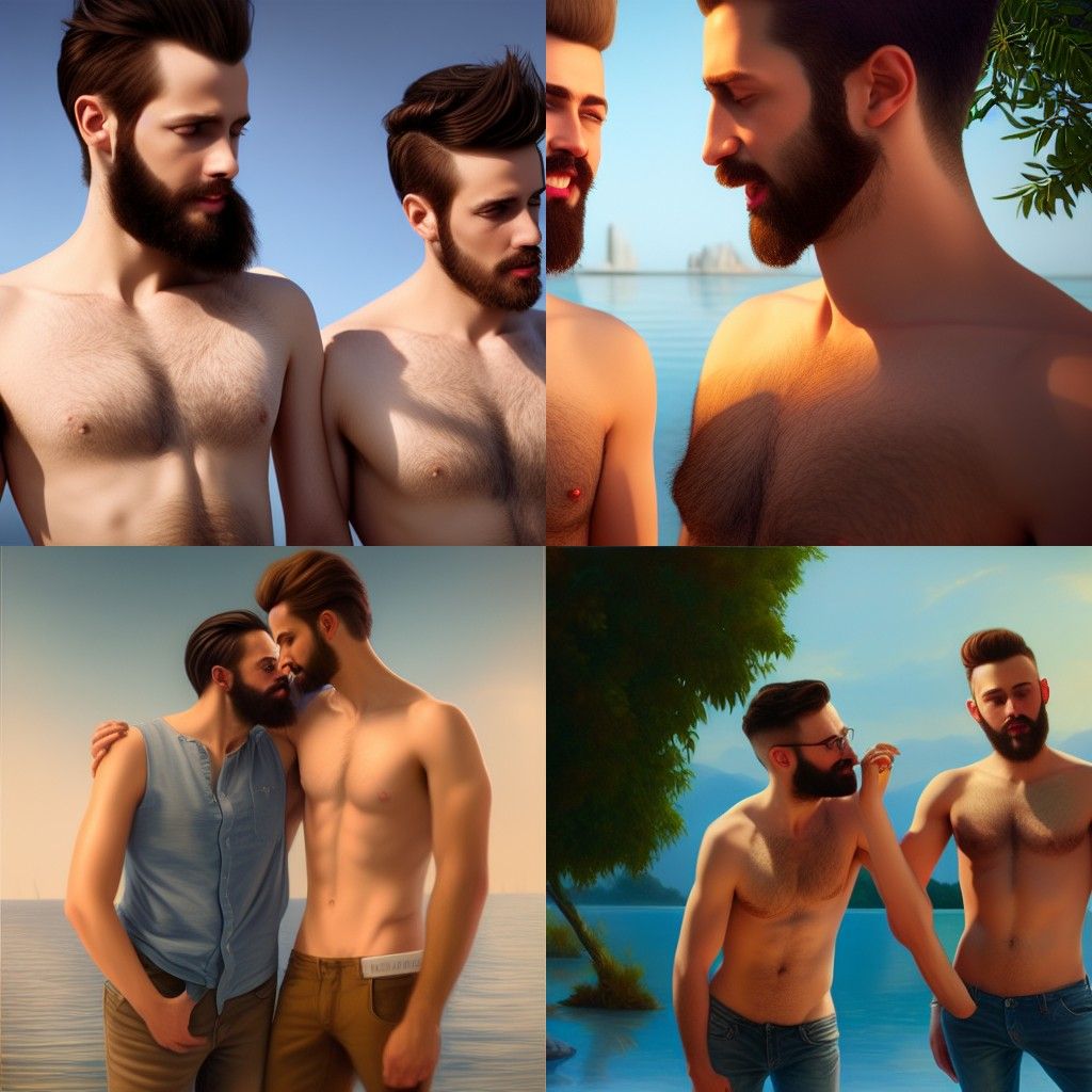 Seductive Couple on Holiday, Hyperrealistic CGI