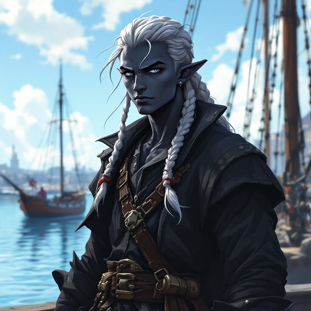 Dark Skinned Drow Pirate Brawler in Anime Style
