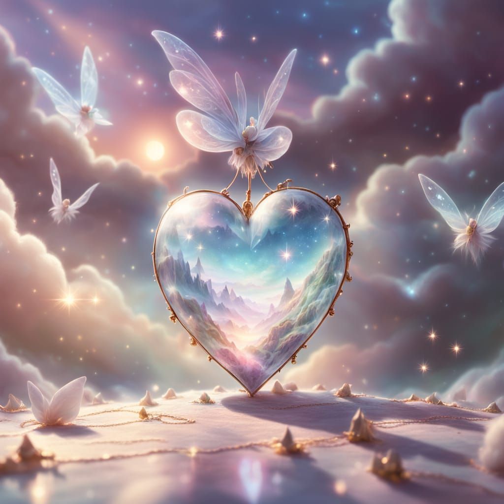 Glowing Crystal Heart Vial in Ethereal Fantasy Style