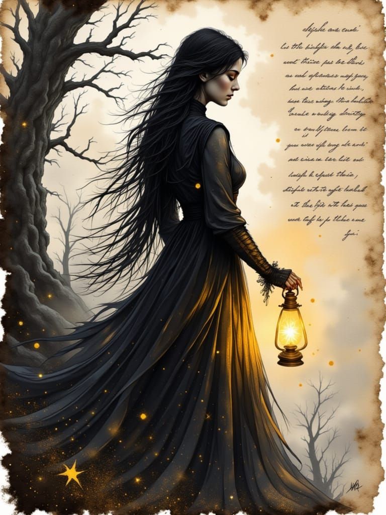 Dreamlike Woman Illuminates Twisted Trees