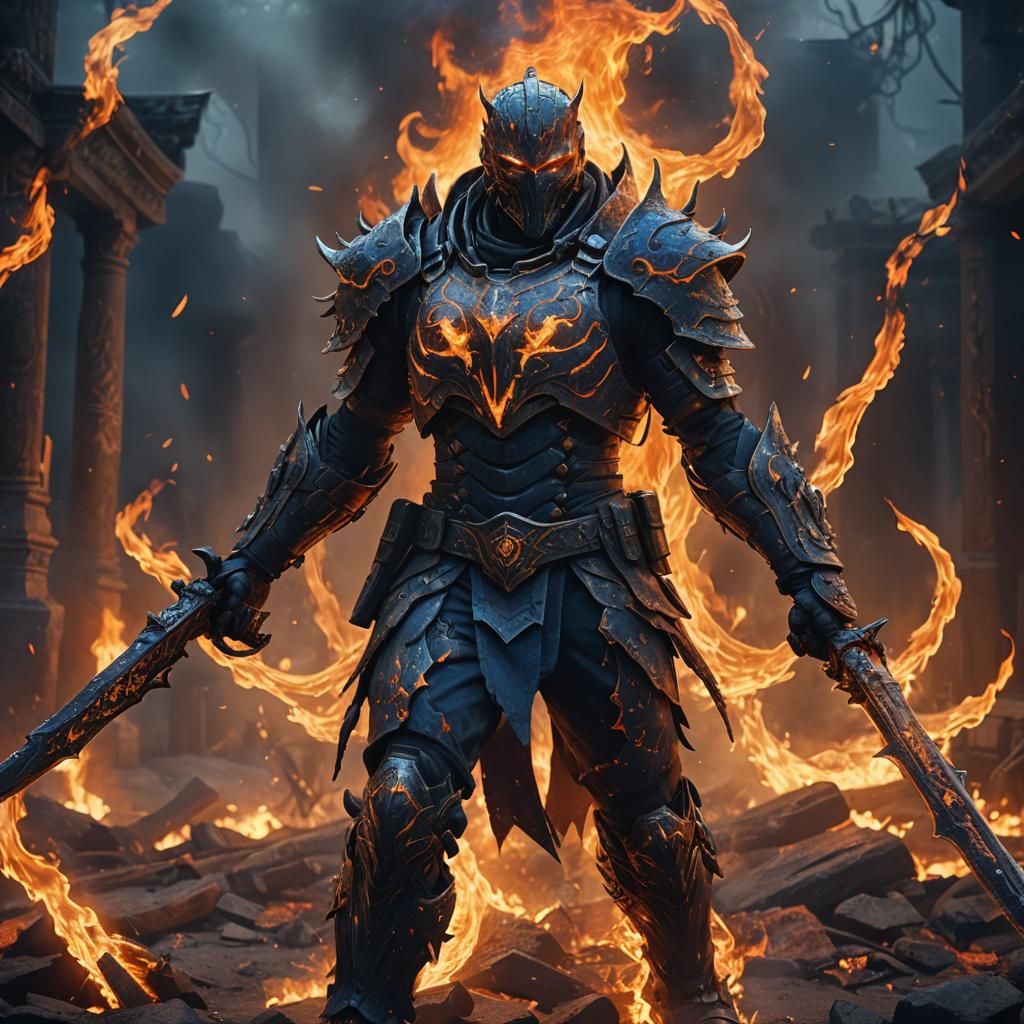 Ghostly Warrior in Flames: Fantasy Concept Art