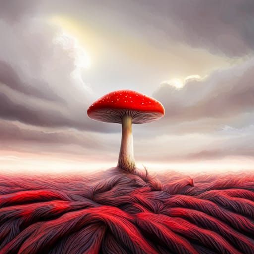 Hyperrealistic Red Mushroom on White Background