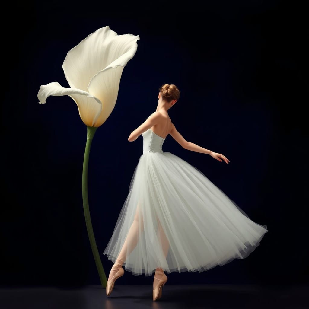 Ballerina in Tutù, Illuminata da una Luce Soffusa, con una G...