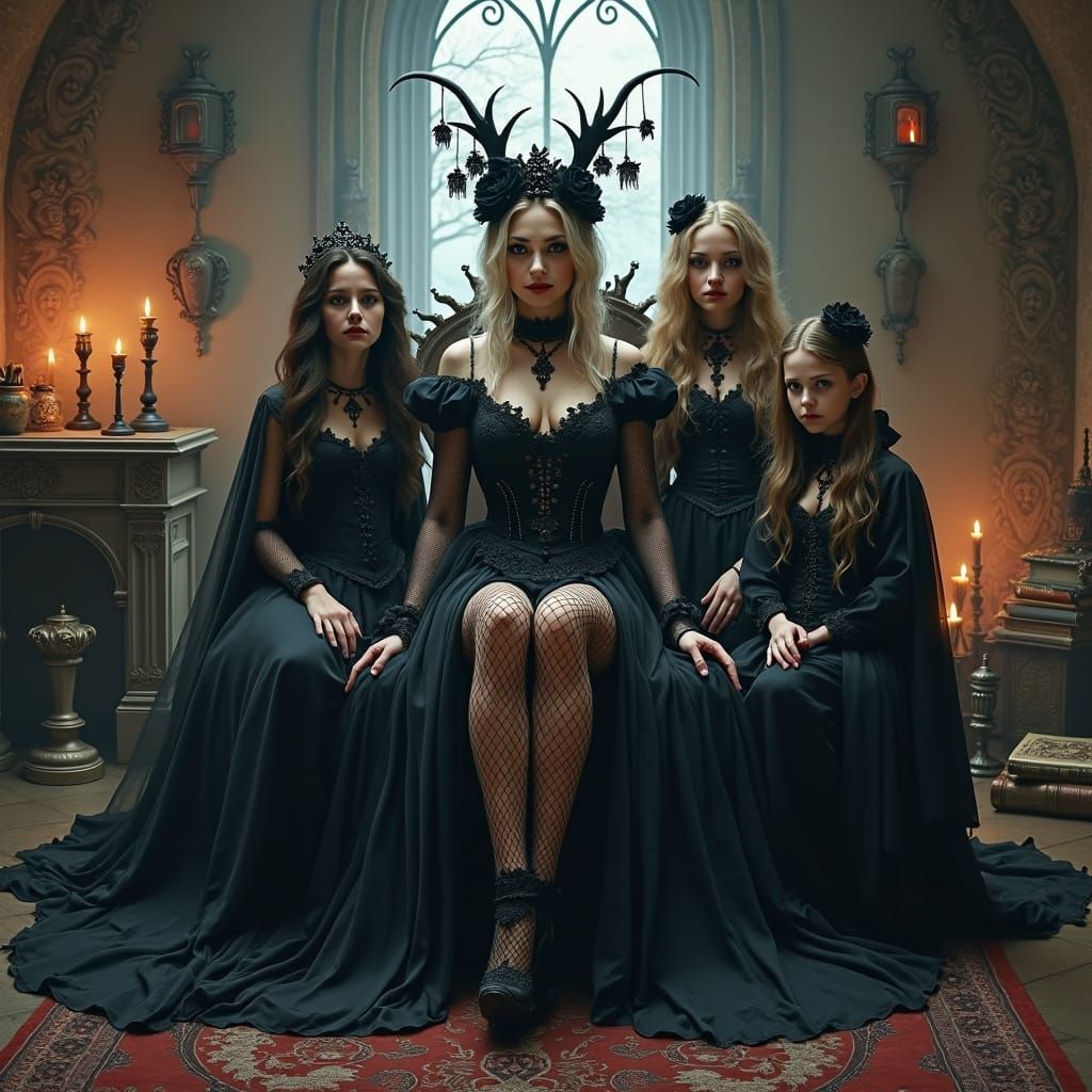 Gothic Mother and Daughters in Dark Surrealism